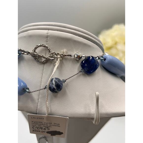 Margo Morrison Blue Kyanite Pyrite, Chalcedony Sodalite Sterling Silver Necklace - Picture 6 of 8